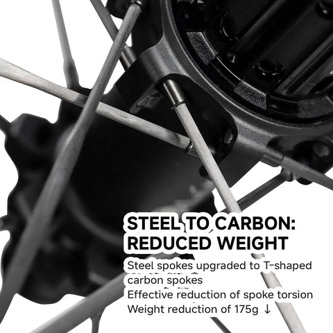 Close-up of T-shaped carbon spokes on Routte3 Carbon Road Wheelset 700C Ultralight Beast 1390g Disc Brake Clincher Tubeless Ready