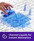 Close-up of pouring blue liquid demonstrating Heavy Duty Overnight Incontinence Bed Pads For Adults, Super Absorbent Leakproof Pee Protection With Lock Down Grip Backing, Next Level Dry Shield For Your Mattress 30 X 36 Inches, 70 Count Pack.