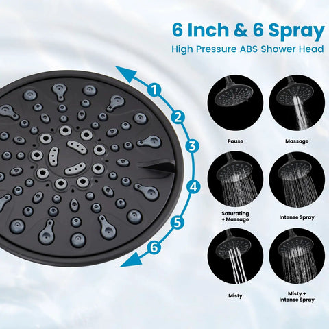 Top Shelf Matte Black Shower Faucet Set With Pressure Balance Valve Six Spray Modes Rainfall Showerhead Wall Mount Bathroom Fixtures Built Tough No Hassle