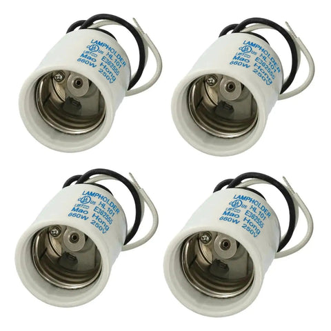 No Fuss 4 Pack E26 Ceramic Light Socket Holders With Pre Wired Leads Heavy Duty Porcelain Lampholders for easy installation.