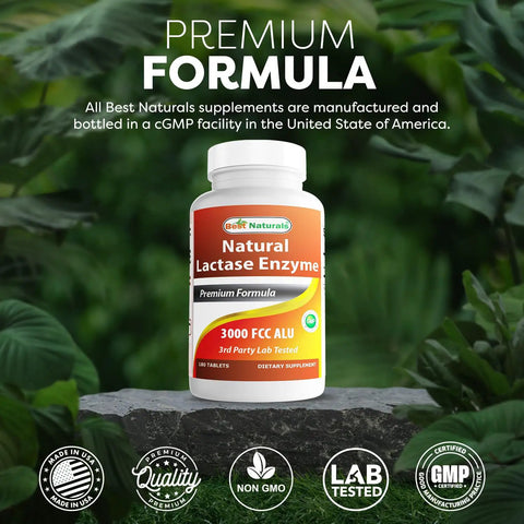 Straight Up Fast Acting Lactase Enzyme Tablets, 3000 FCC Units, bottle of 180 count supplement on a stone surface.