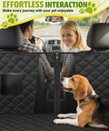 Dog sitting on Waterproof Nonslip Pup Car Seat Cover With 600D Oxford Cloth And TPU Liner Hammock Backseat Protector For Cars SUVs And Trucks Scratch Resistant Easy Clean Includes Seat Belt Openings