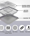 Air Fryer Crisper Basket And Tray Set With Grease Catcher For Oil Free Even Cooking Nonstick Finish Healthier Frying 9x10 Inch Gray
