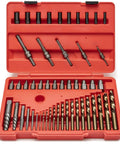 Master Screw Extractor Kit With 55 Pieces For Removing Stripped Screws And Broken Bolts in orange case with multi-spline and spiral extractors