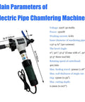 Top Shelf Electric Internal Expansion Pipe Beveler And Tube Chamfer Tool Built Different For Smooth Metal Fabrication Work With Hella Precise Angle Adjustments For 1.57 To 4.72 Inch Tubing Straight Upgrade On 220V Systems showing main parameters and dimensions.