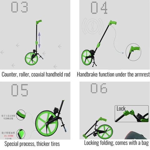 Foldable Electronic Measure Wheel With Large Digital Display Measuring Up To 999.9 Meters showing adjustable handle and locking features.