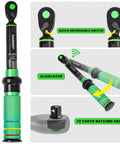 Ultra Precise Mini 1/4 Inch Torque Wrench For Bike, 20 To 240 Inch Pounds Range, 2.3 To 27.1 Newton Meters, Lightweight With 3 Degree Curved Ratchet Head, Quick Release Button, Anti Slip Ergonomic Handle, Ready For Gearheads, black and green torque wrench with reversible ratchet head