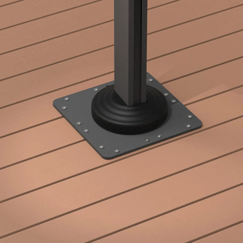 Offset Patio Umbrella Steel Plate Base 15.75 Inches Square 0.39 Inch Thick Black Powder Coated Heavy Duty Screw Reinforced Stand