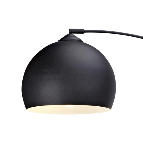 Close-up of black bell shade on Arc Floor Lamp With Faux Black Marble Base And Black Bell Shade For Living Room Office Dining Room And Bedroom Mid Century Modern Vibe With Ambient And Task Lighting On Off Foot Switch And A Long 78 Inch Cord