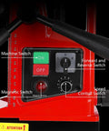 Control panel of Heavy Duty Magnetic Drill Press With Powerful 1550W Motor For Metal Surface Applications, showing switches and settings.
