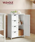 No Fuss Freestanding Storage Cabinet With Drawers And Door, 4 Drawer Organizer with Adjustable Shelf in Bathroom, Cloud White