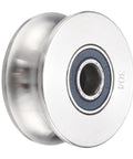 Heavy Duty U Groove Pulley Wheel Forged From Solid 304 Stainless Steel With 10mm Bore 68mm OD And 9.5mm Width, side view.