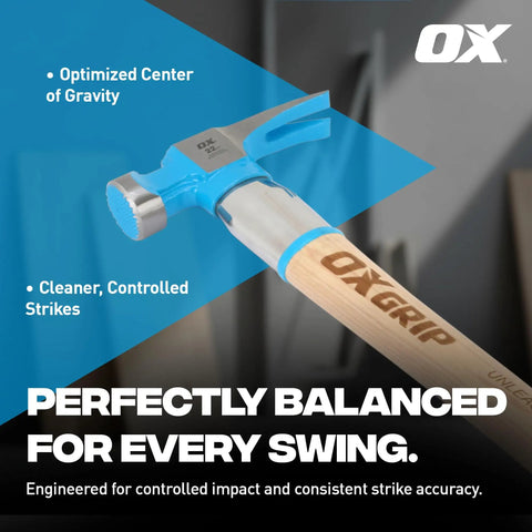 Framing Hammer 22 Oz With Milled Face And Curved Hickory Wood Handle, Steel Overstrike Protection, Pro Grade Carpenter Tool display