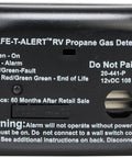 Front view of 12V LP Gas Alarm Propane Detector For Home And RV Use No Fuss Direct Wired Safety Monitor with instructions visible