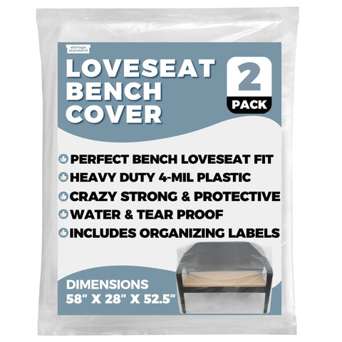 Package of Two Pack Heavy Duty Clear Plastic Patio Bench Cover For Outdoor Furniture Waterproof And Reusable Extra Thick 4mm Cushion Protector Universal Fit For 58 By 28 By 52.5 Inch Loveseats And Cushions Weatherproof.