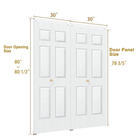 Top Tier 60X80 Bifold Closet Doors Raised Textured Six Panel Face White Primed Lightweight Hollow Core with dimensions 30x80.