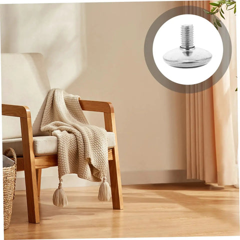 24 Pack Straight Up Adjustable Chair Legs Knock Out Wobbles Fast With Heavy Duty Non Slip Screw In Stabilizers shown on chair leg.