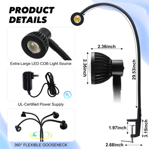 5W COB LED Desk Lamp With Long Swing Arm 110V 220V Metal Architect Task Light Clamp Mount Adjustable Folding Twin Arm Clip On Table Lamp Black Workhorse For Task Lighting Reading And Detail Work
