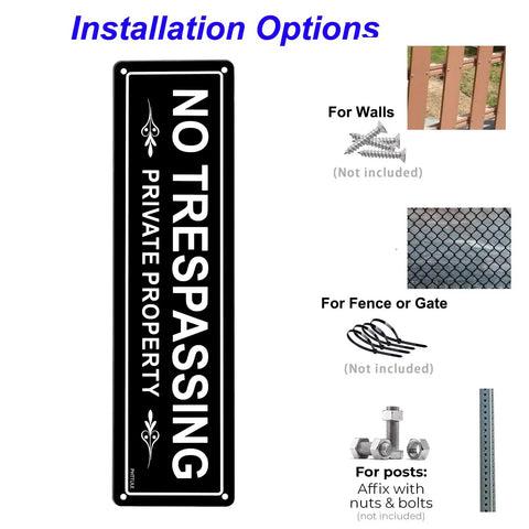 No Trespassing Private Property Sign 2 Pack 12 By 3 Inches Aluminum Signs For Home And Biz Rust Free Reflective Signage Built To Endure Sun Rain And Extreme Weather For Years with installation options.