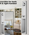 Double Door Handle Set For Your Front Door With Brushed Nickel Finish, Keyed Entry And Dummy Handles, Adjustable Backset