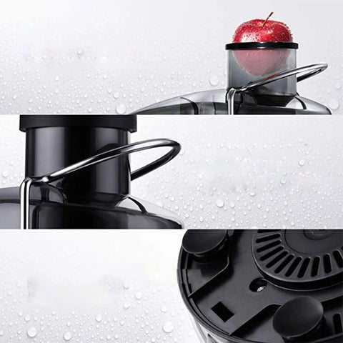 Heavy Duty Stainless Steel Juicer With Extra Wide Mouth For Smooth Extraction And No Pomace Or Pulp Leftovers, apple in feed chute.