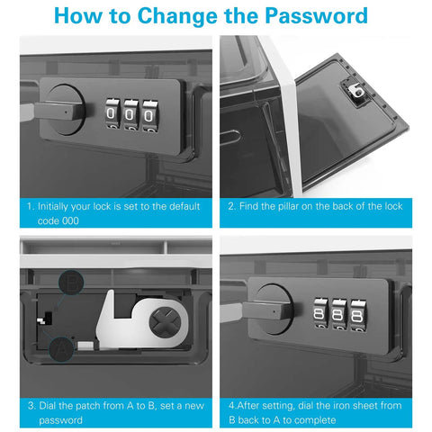 How to change the password on Large Capacity Medication Lock Box With Code Lock For Fridge Or Cabinet Safe Storage instructions shown.