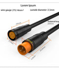 3 Pin Male And Female Waterproof Ebike Extension Cable Connector Kit With 20Cm 26AWG Wire IP66 Rated, showing close-up of 9.7mm connectors.