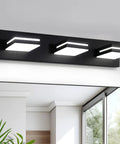Matte Black 3 Light Bathroom Vanity Fixture With 24W LED Dimmable Over Mirror Lighting, 350 Degree Adjustable Lamp Heads, Cold White 6000K