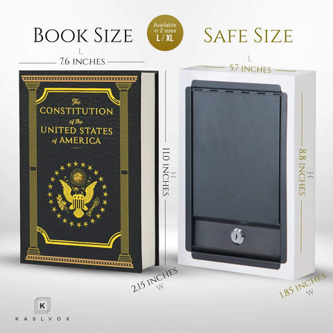 Constitution Book Safe Hidden Safe In Plain Sight With Combination Lock Diversion Safe for Valuables, shown open and closed.