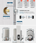 Diagram showing dimensions and installation for Keyless Entry Door Lock With Keypad And Auto Lock, Smart Deadbolt for Front Door