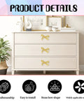 Six Pcs Gold Bow Knobs Set With Screws, Vintage Brass Drawer Handles For Cabinets And Dressers, Cupboards, Antique Gold Finish