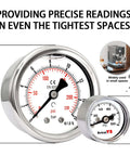 Compact One Inch Pressure Gauge Zero To One Hundred Psi For Coffee Machines Water Pumps And Air Compressors Stainless Steel Case