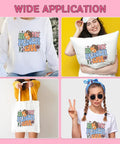 Various applications of Six Pack DTF Transfers For T Shirts Ready To Press Heat Transfer Stickers 7x7 on clothing and accessories
