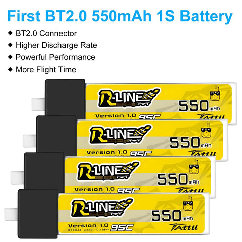 4 Pack BT2.0 550mAh 1S LiPo Battery 3.8V 95C FPV Power for Tiny Whoop Drones Air75 Meteor75 Cetus Pro Cetus X