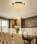 Dining room featuring Jaw Dropping 19.7 Inch Crystal LED Flush Mount Ceiling Light With 5 Tier K9 Raindrop Crystals And Chrome Stainless Steel Frame