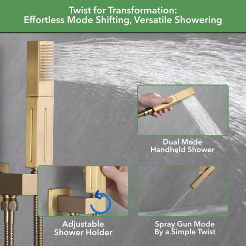 Premium Top Shelf Brushed Gold Shower Faucet Set Featuring Wall Mounted Design With Quick Push Button Diverter And Slip Resistant Controls For Zero Hassle Daily Showers