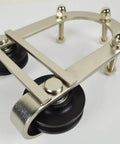 Close-up of Stainless Steel 6 Foot Barn Door Track Hardware Kit featuring rollers, part of the heavy duty wall mounted rail system for sliding doors.