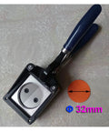 Hardworking Handheld Button Graphic Punch Die Cutter for Badge Making with 32mm actual cut, durable composite frame, and steel die