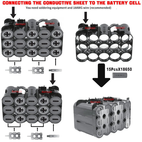 Connecting conductive sheet to Heavy Duty 15 Cell 18650 Battery Cover Compatible With DeWalt 18V 20V Power Tools.