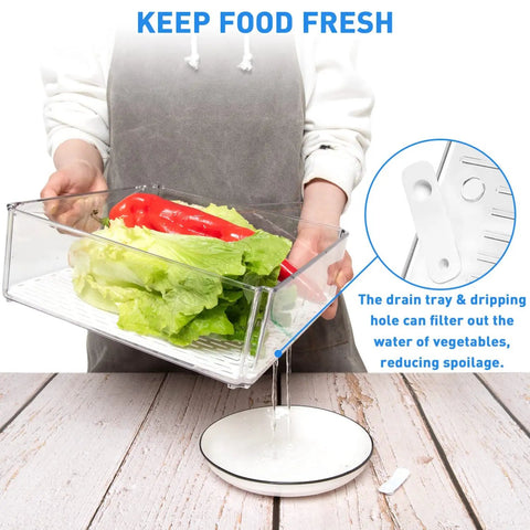 Drain tray of 10 Pack Fridge Organizer Bins With Lids, Stackable Refrigerator Storage Containers For Produce reducing moisture in veggies