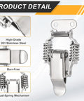 Super Tough Stainless Steel Spring Loaded Toggle Latches With Angle Hook For Toolbox Garage Cabinet And Barn Doors Rust Resistant Heavy Duty Locking Hasps Clamps Set Of 2 Pieces That Hold Up Big. 201 steel 59x35mm latch close-up