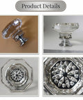 Crystal Cabinet Knobs Set With Glass Doorknobs And Chrome Base, 20 Pcs White, Sparkling Drawer Pulls product detail images.