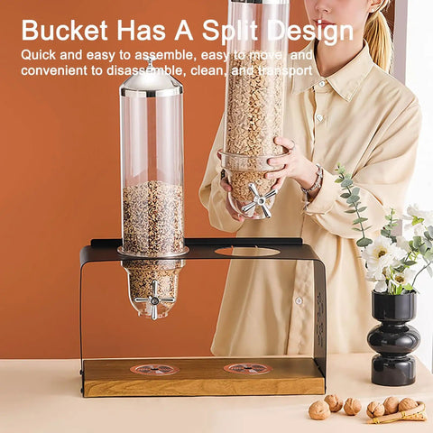 Triple Head Countertop Cereal Dispenser Delivering Hella Spacious 12 Liter Storage For Nuts Candy And Grains on a kitchen countertop.