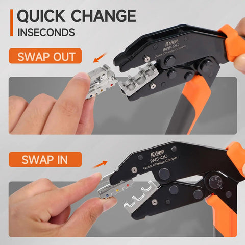 Ratcheting Crimp Tool Set With Wire Stripper And Quick Change Jaws For Open Barrel Terminals Insulated And Non-Insulated Terminals Solar Terminals End Sleeves And Ferrules 8 Piece All In One Kit For Electricians And DIYers
