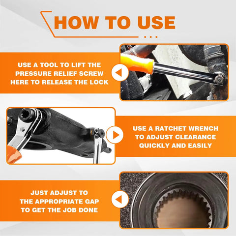 Automatic Slack Adjuster Tool Kit for Big Rig Trucks and Trailers with beefy carbon steel build, easy grip, fork end design in use