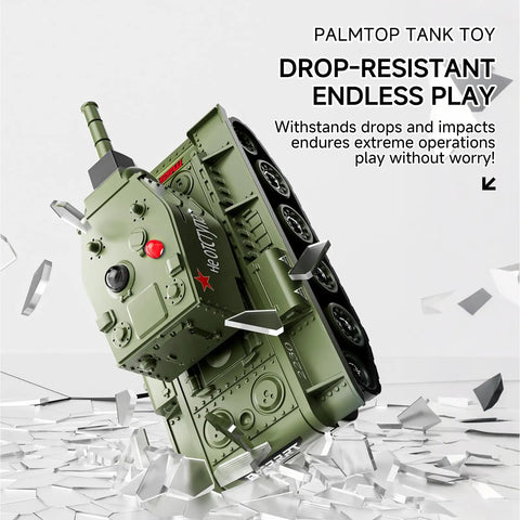Green RC battle tank demonstrating durability, part of the Two Player 1 To 64 RC Battle Tank Set With Infrared Shoot Dual Tanks.