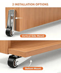 Set Of Four Heavy Duty Vertical Door Support Wheels Engineered To Stop Sag Dead In Its Tracks While Featuring Truly Dead Silent Rubber Tread Casters showing installation options for vertical side mount and bottom mount.