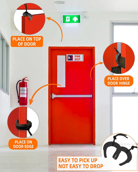 Heavy Duty Door Jam Blocker For First Responders And Police Tactical Crews Nylon Paracord Grips shown on door for tactical use.