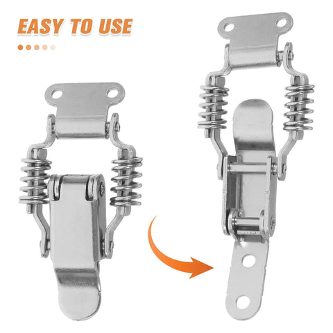 Grab These Awesome 4 Pcs Iron Spring Toggle Latch Clamps For Your Industrial Toolboxes With Duckbill Shock Absorption To Keep Gear Safe And Secure During Rough Hauls. Two angles of heavy-duty iron toggle latch clamp.