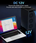 No Sweat Storage Beast 10 Bay Aluminum Desktop Raid Enclosure With Active Cooling Fan connected to laptop via USB cable.